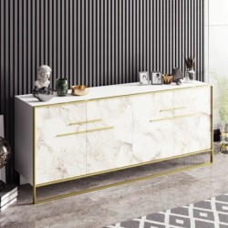 Aparador SIENA, biIaminado mármol blanco con metal dorado, 180 cms.