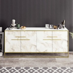 Aparador SIENA, biIaminado mármol blanco con metal dorado, 180 cms. 2
