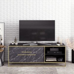 Mueble de TV SIENA, biIaminado mármol negro con metal dorado, 160 cms. 2