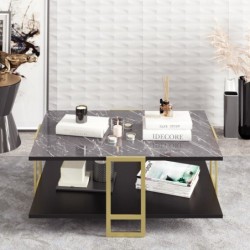 Mesa baja SIENA, biIaminado mármol negro, con metal dorado 91,5 cms. 2