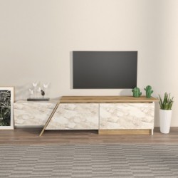 Mueble de TV PRUDENCE, biIaminado mármol blanco con roble, 180 cms. 2
