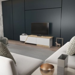 Mueble de TV PRUDENCE, biIaminado blanco con roble, 180 cms. 2