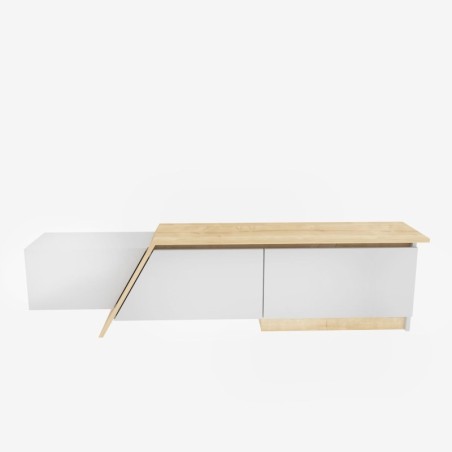 Mueble de TV PRUDENCE, biIaminado blanco con roble, 180 cms.