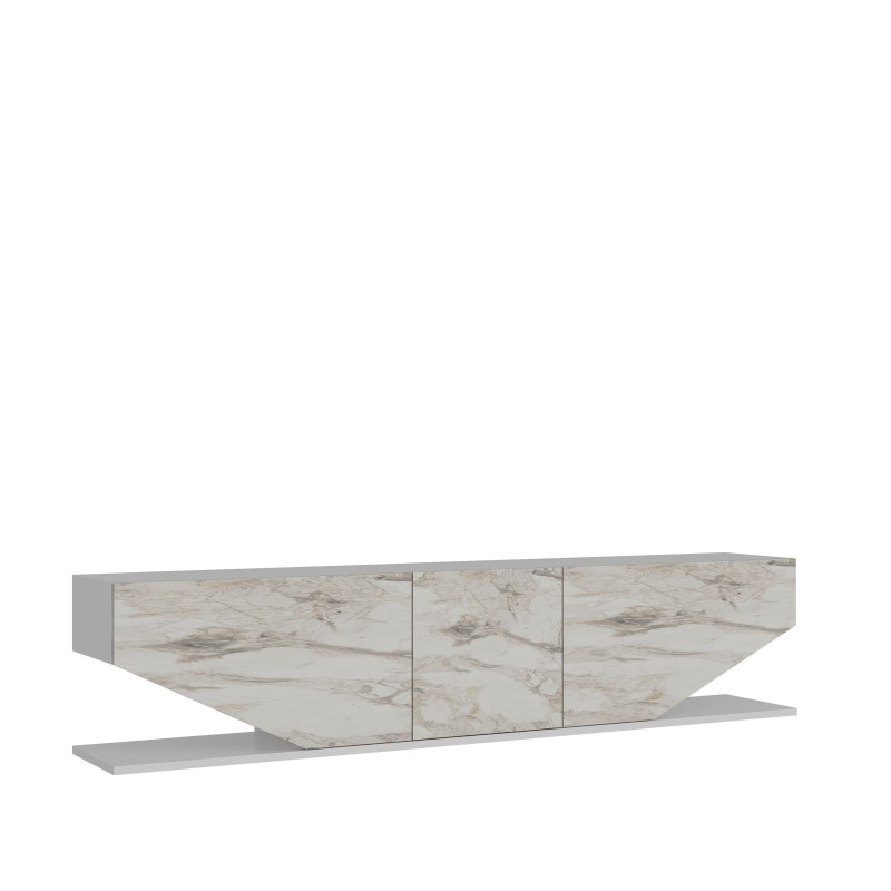 Mueble de TV VIOLET, biIaminado mármol blanco, 180 cms.