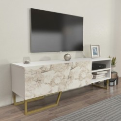 Mueble de TV MARCUS, biIaminado mármol blanco, 150 cms. 2