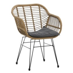 Sillón KUALA, metal, ratán beige, cojín negro