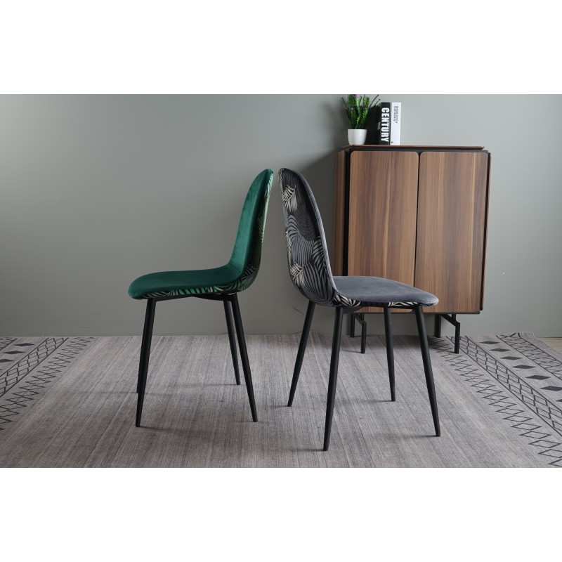 Silla HORUS NEW, metal, tapizado velvet verde con trasera floral a juego