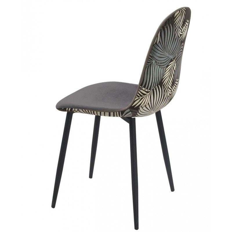 Silla HORUS NEW, metal, tapizado velvet gris con trasera floral a juego