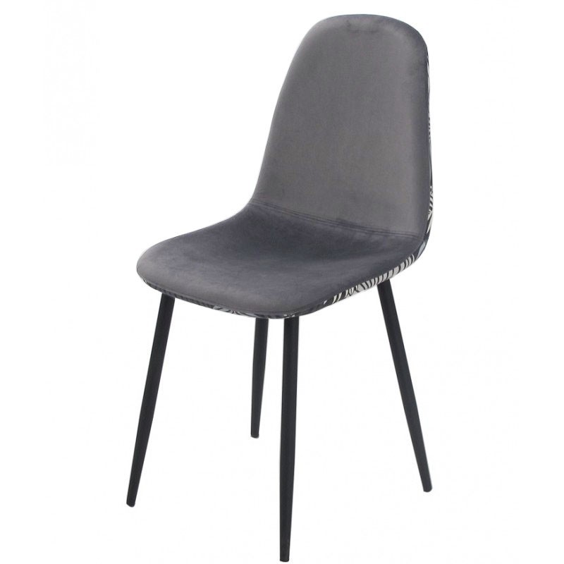 Silla HORUS NEW, metal, tapizado velvet gris con trasera floral a juego