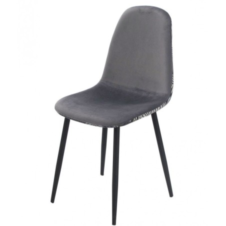 Silla HORUS NEW, metal, tapizado velvet gris con trasera floral a juego