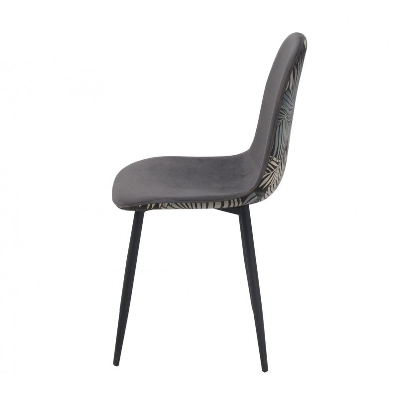 Silla HORUS NEW, metal, tapizado velvet gris con trasera floral a juego