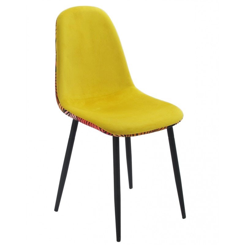 Silla HORUS NEW, metal, tapizado velvet amarillo con trasera floral a juego
