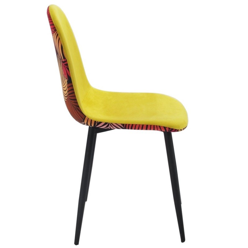 Silla HORUS NEW, metal, tapizado velvet amarillo con trasera floral a juego