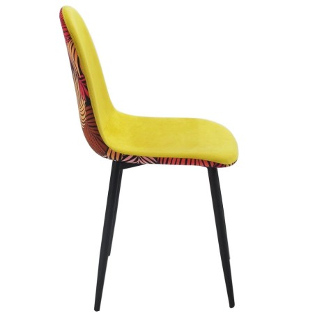 Silla HORUS NEW, metal, tapizado velvet amarillo con trasera floral a juego