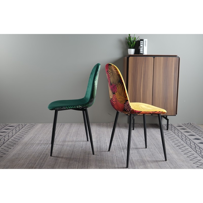 Silla HORUS NEW, metal, tapizado velvet amarillo con trasera floral a juego
