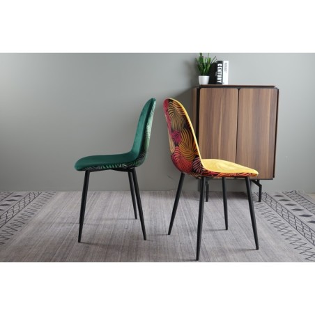 Silla HORUS NEW, metal, tapizado velvet amarillo con trasera floral a juego