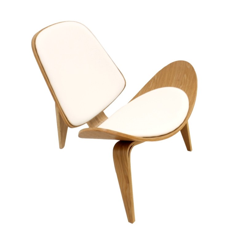 Sillón NORDIC (R), fresno, similpiel blanca