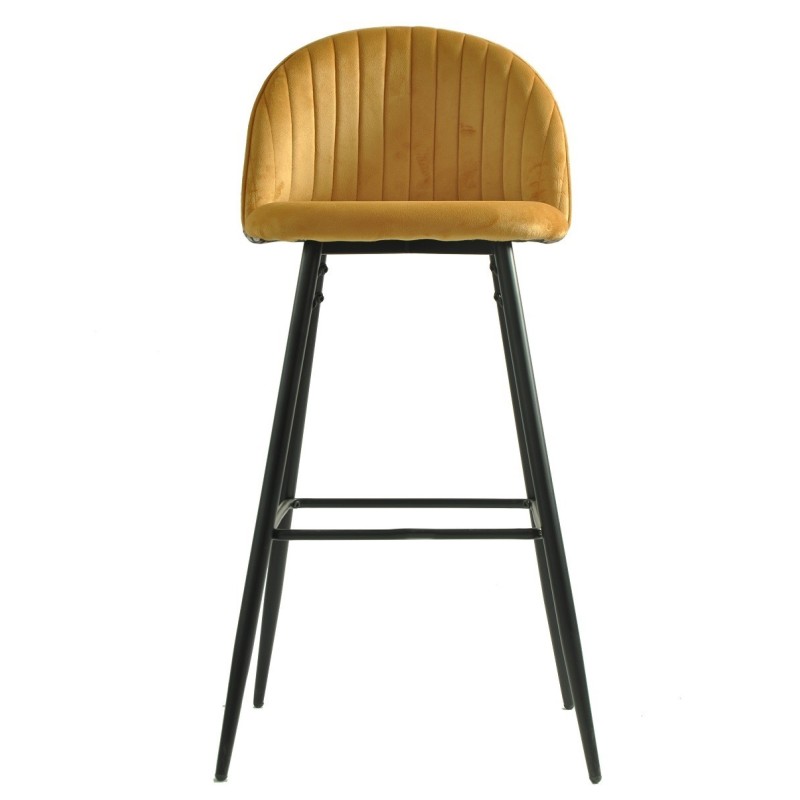 Taburete PALM YELLOW, metal, tapizado velvet amarillo con trasera palm