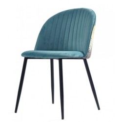 Silla PALM SKY BLUE, metal, tapizado velvet azul con trasera palm 2
