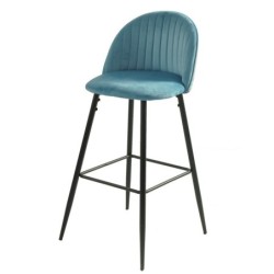 Taburete PALM SKY BLUE, metal, tapizado velvet azul con trasera palm 2