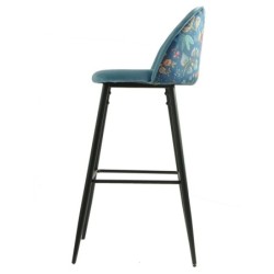 Taburete CARNAVAL SKY BLUE, metal, tapizado velvet azul con trasera carnaval 2
