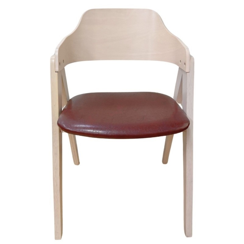 Sillón JARSY, madera de hevea, natural, similpiel marrón