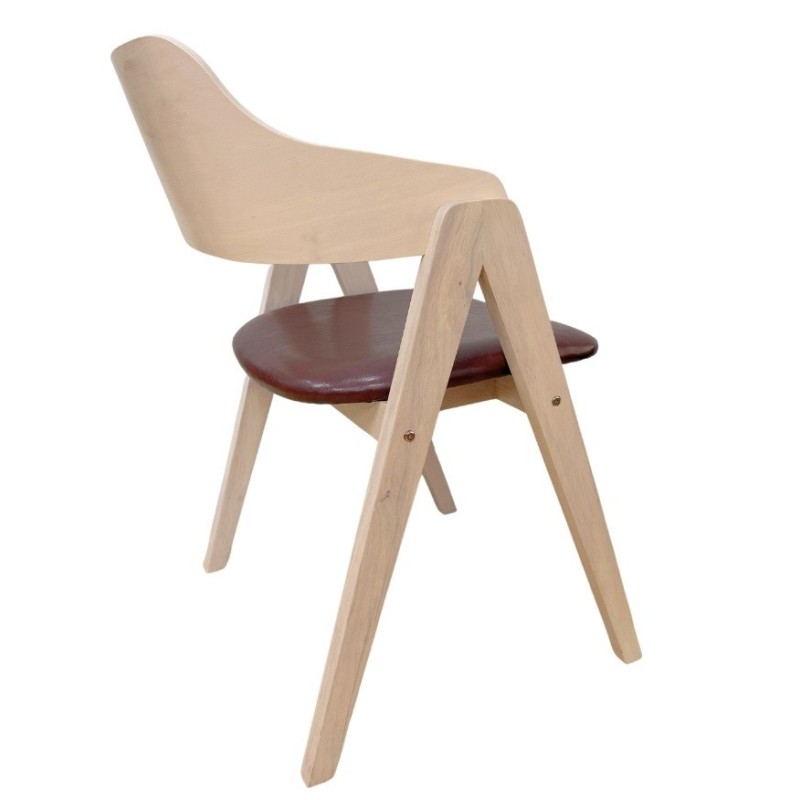 Sillón JARSY, madera de hevea, natural, similpiel marrón
