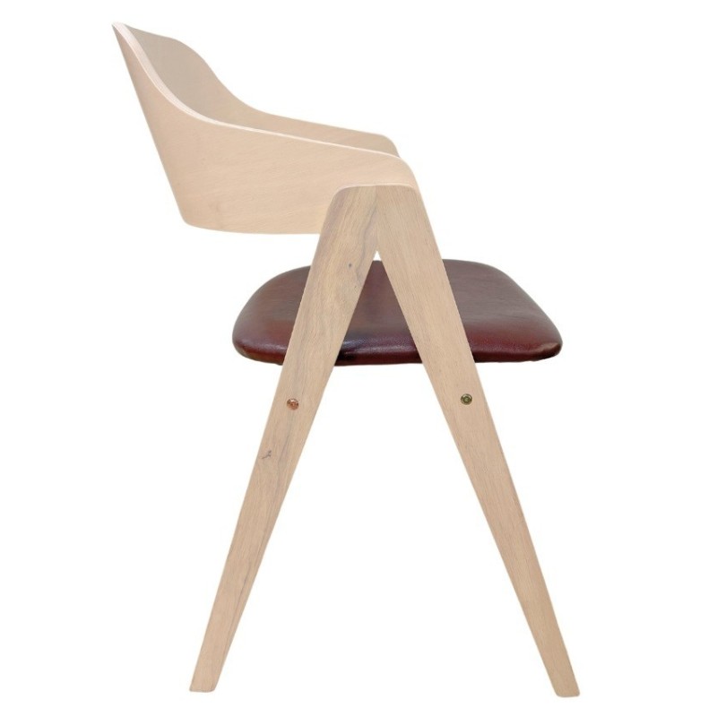 Sillón JARSY, madera de hevea, natural, similpiel marrón