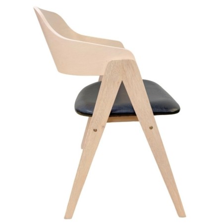 Sillón JARSY, madera de hevea, natural, similpiel negra