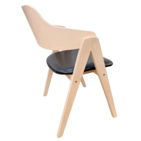 Sillón JARSY, madera de hevea, natural, similpiel negra