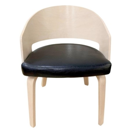 Sillón SINTRA, contrachapado de madera de hevea, natural, similpiel negra