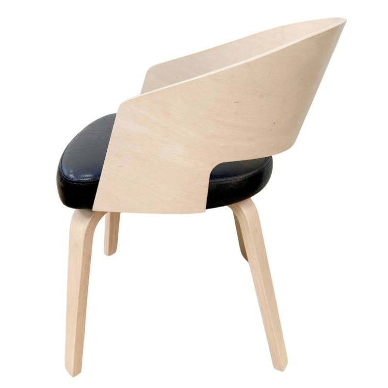 Sillón SINTRA, contrachapado de madera de hevea, natural, similpiel negra