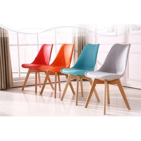Silla TORRE 4P ( SU ), madera, polipropileno y cojín turquesa