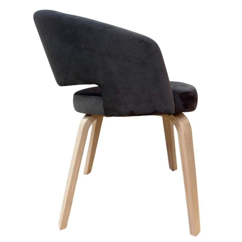 Sillón VISEU, contrachapado de madera de hevea, natural, velvet gris oscuro