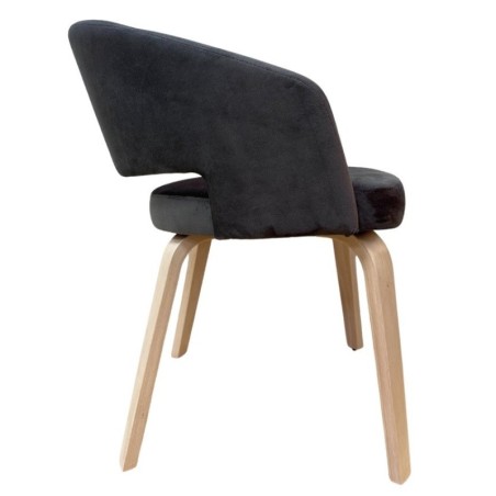 Sillón VISEU, contrachapado de madera de hevea, natural, velvet gris oscuro