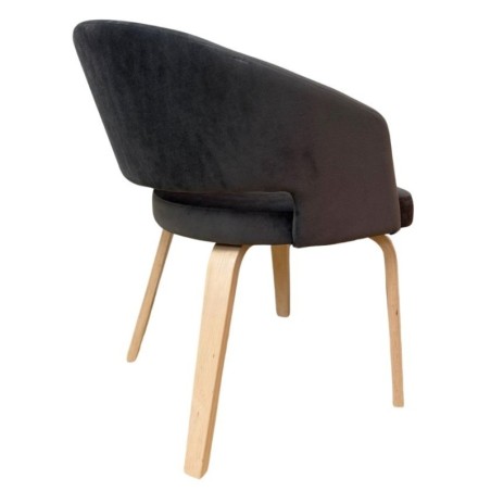 Sillón VISEU, contrachapado de madera de hevea, natural, velvet gris oscuro