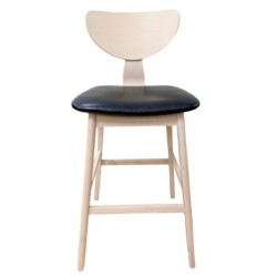 Taburete DUBLIN, madera de hevea, natural, similpiel negra 2