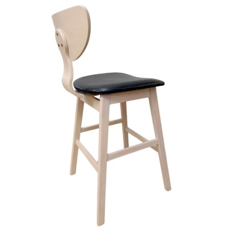 Taburete DUBLIN, madera de hevea, natural, similpiel negra