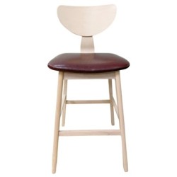 Taburete DUBLIN, madera de hevea, natural, similpiel marrón 2