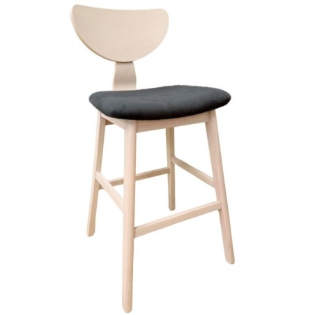 Taburete DUBLIN, madera de hevea, natural, velvet gris oscuro