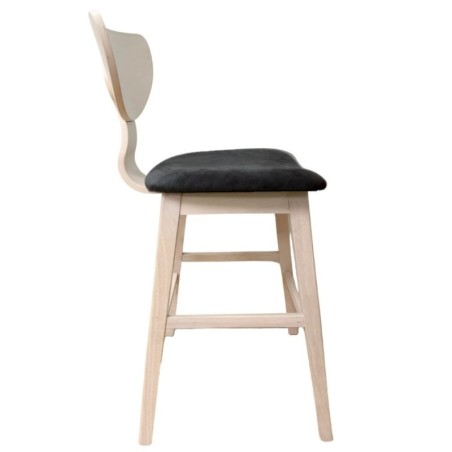 Taburete DUBLIN, madera de hevea, natural, velvet gris oscuro