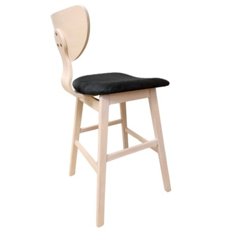 Taburete DUBLIN, madera de hevea, natural, velvet gris oscuro