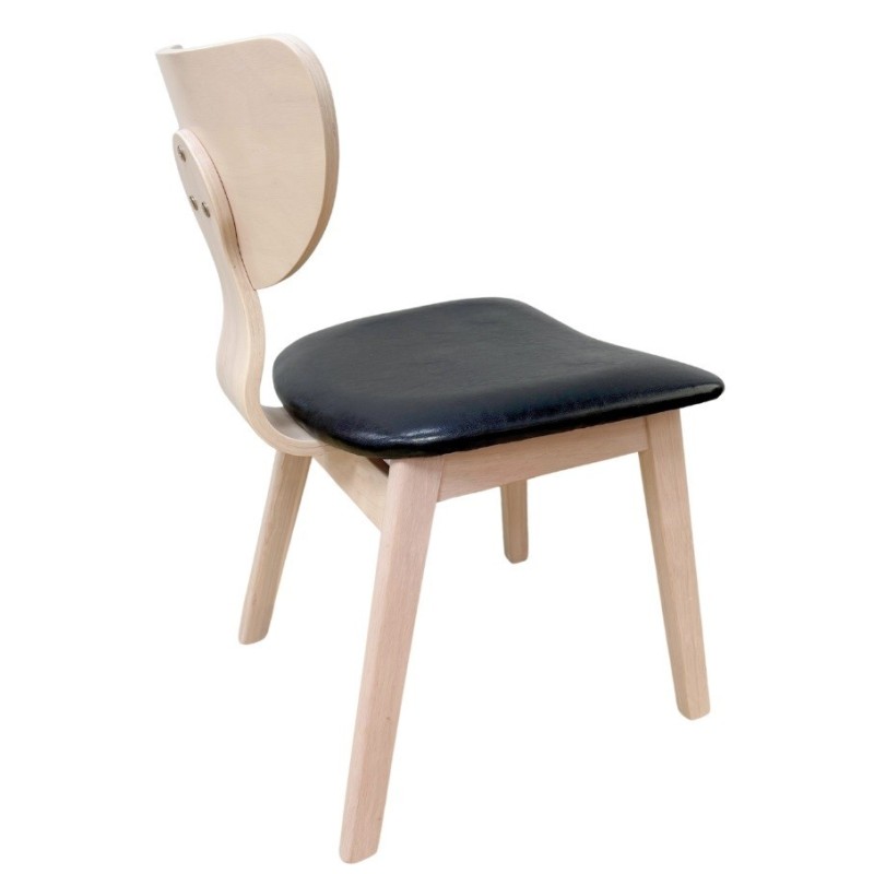 Silla DUBLIN, contrachapado de madera de hevea, natural, similpiel negra