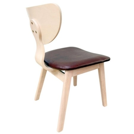 Silla DUBLIN, contrachapado de madera de hevea, natural, similpiel marrón