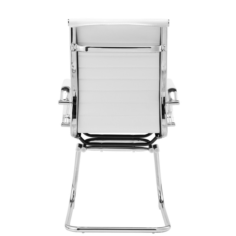 Sillón de oficina OLIVER, fijo de patín, cromado, similpiel blanca