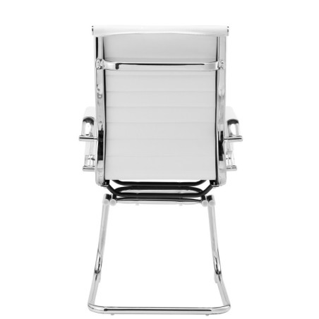 Sillón de oficina OLIVER, fijo de patín, cromado, similpiel blanca