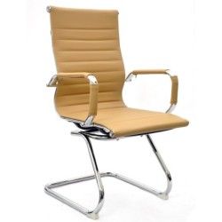 Sillón de oficina OLIVER, fijo de patín, cromado, similpiel marrón claro