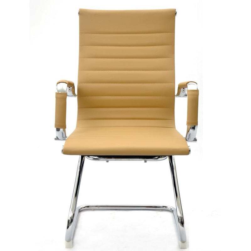 Sillón de oficina OLIVER, fijo de patín, cromado, similpiel marrón claro