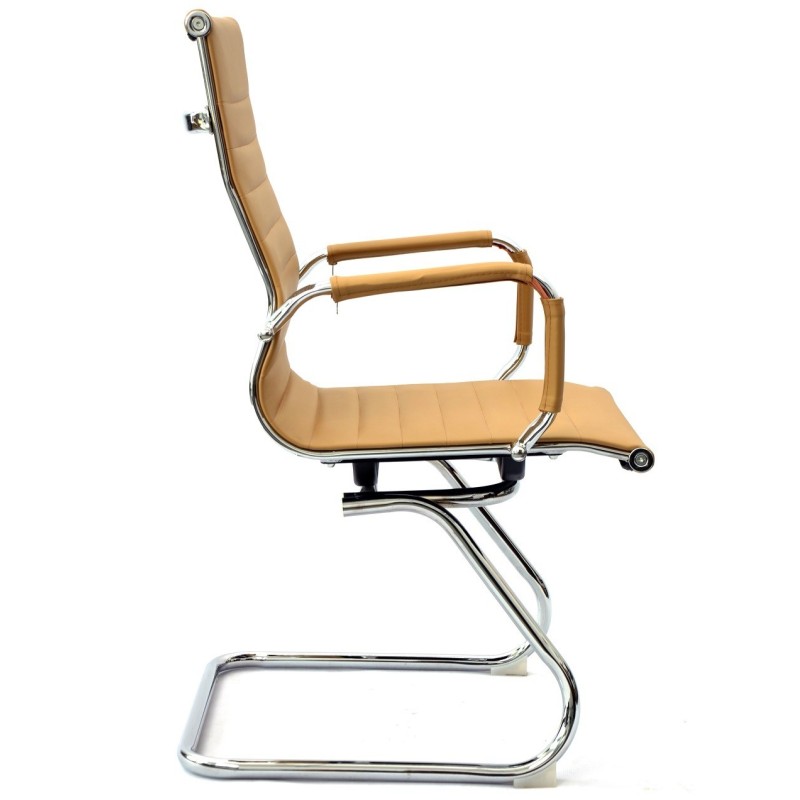Sillón de oficina OLIVER, fijo de patín, cromado, similpiel marrón claro
