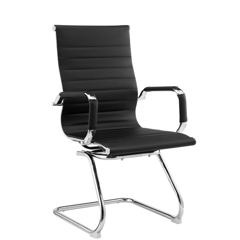 Sillón de oficina OLIVER, fijo de patín, cromado, similpiel negra